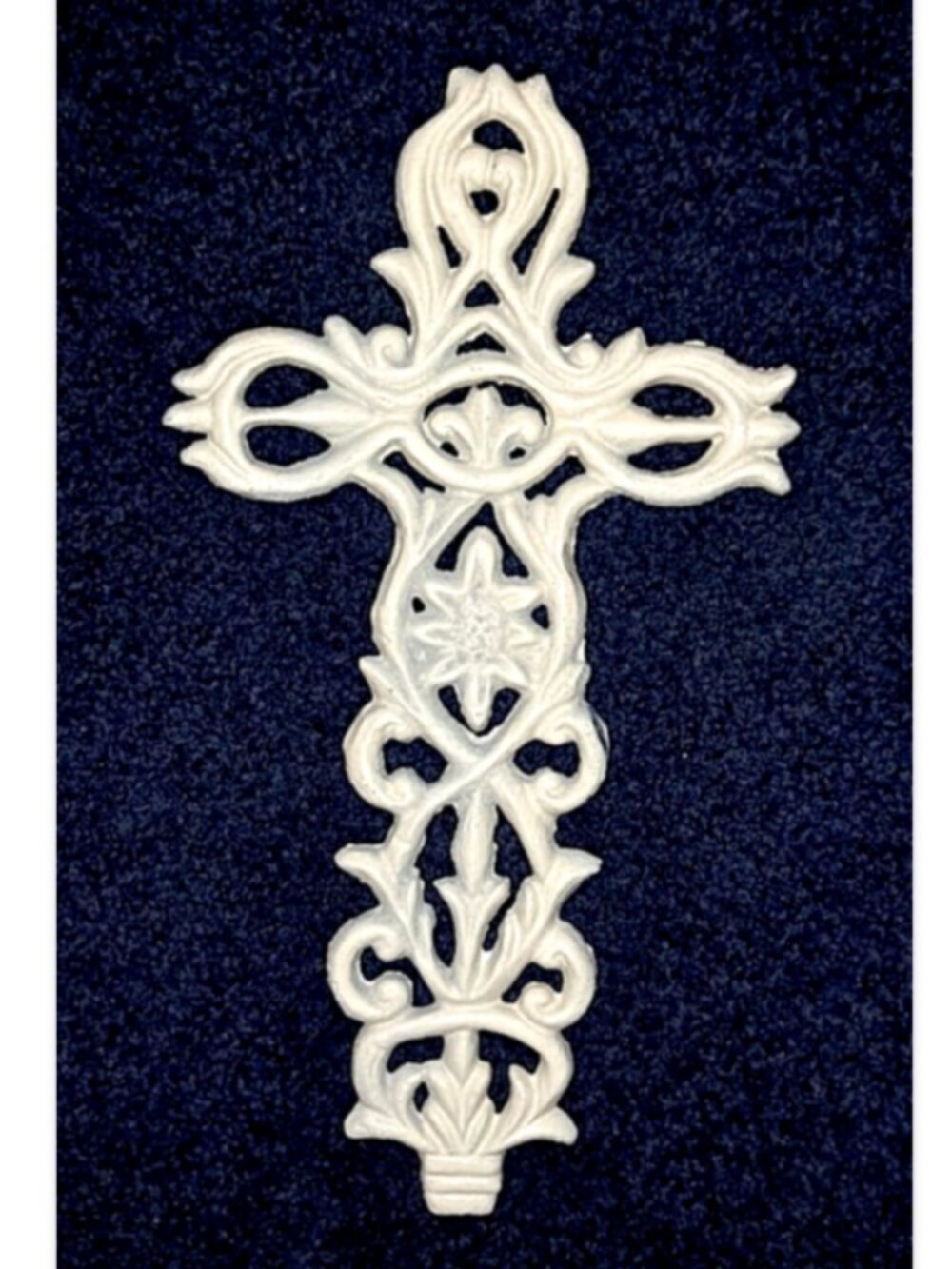 White Cast Iron Cross Wall Hanging 14” x 7.5” Ornate Scroll Religious Decor